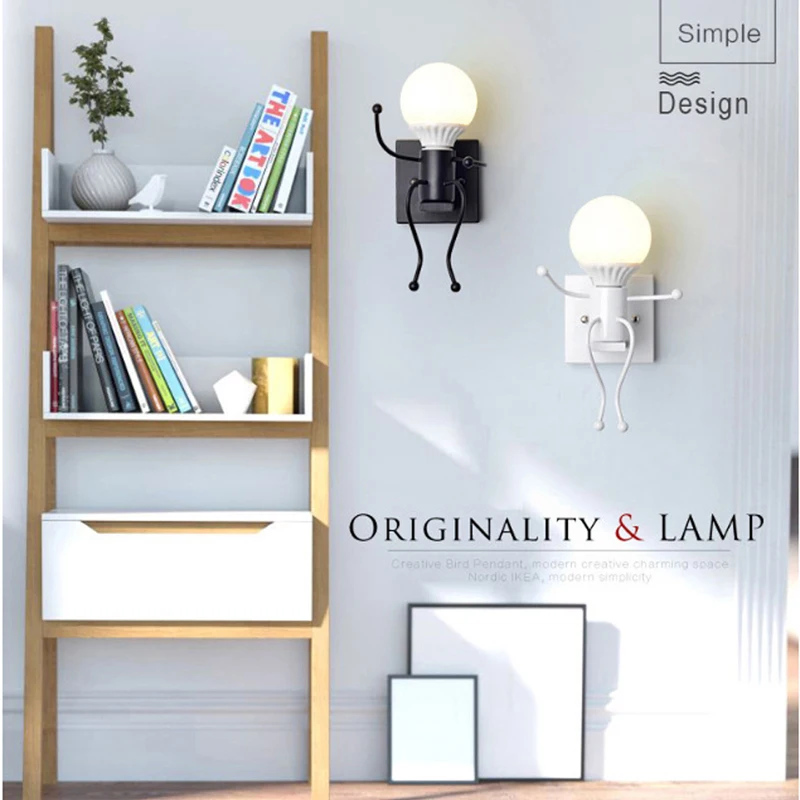 

Creative American Country Iron Led Wall Lamp Retro Bedroom Bedside Aisle Cartoon Robot Wall Light For Children Room Luminaire