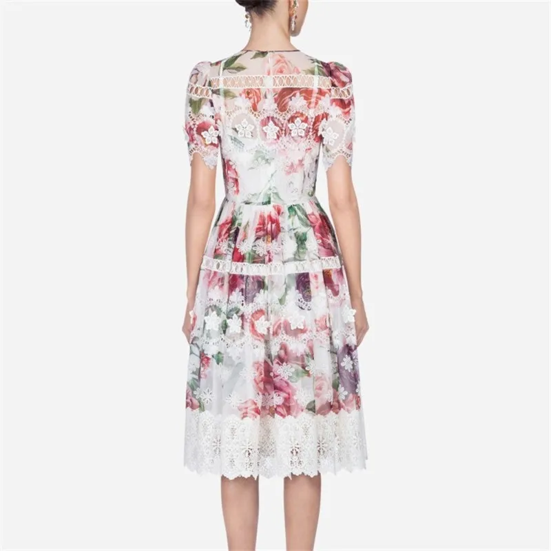 Элегантное цветочное принтованное модное кружевное лоскутное женское платье с