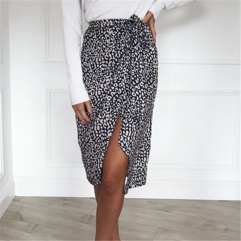 Женские юбки с высокой талией и леопардовым принтом повседневные до колена Boho