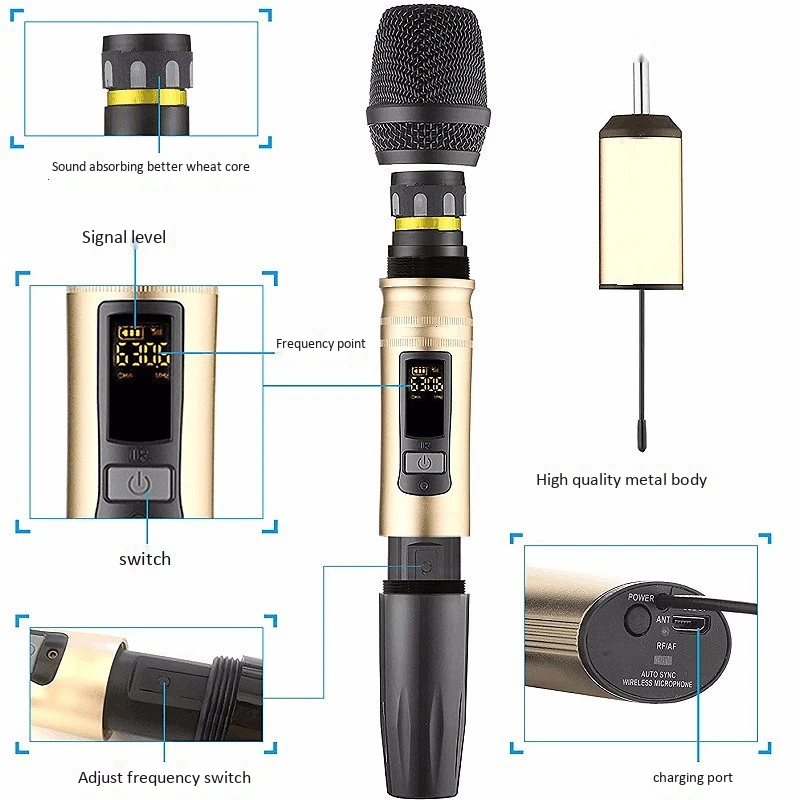 BMDT-Ux2 Uhf Wireless Microphone System Handheld Led Mic Speaker With Portable Usb Receiver For Ktv Dj Speech Amplifier Re | Спорт и