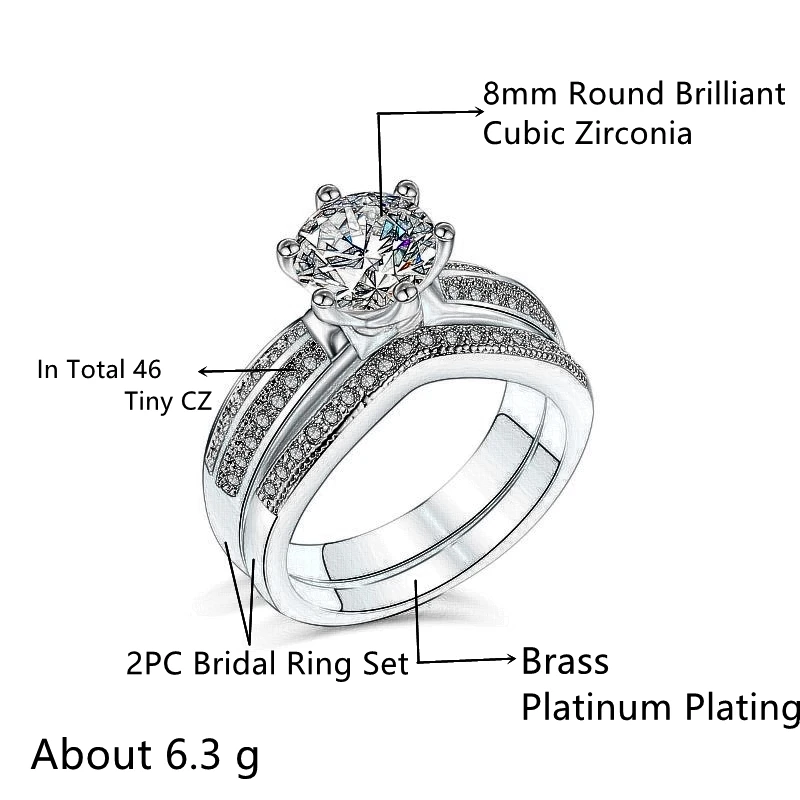 

Huitan Classic 2PC Wedding Ring Set with Round Brilliant Cubic Zirconia Eternity Jewelry Engagement Rings for Women & Girlfriend