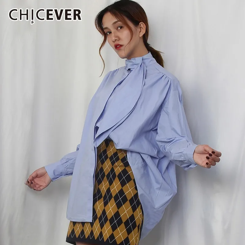 CHICEVER винтажная Осенняя женская рубашка блузка топ плиссированная на шнуровке с