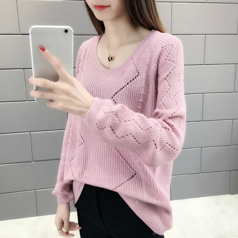 Женский трикотажный пуловер с V-образным вырезом и длинным рукавом | Женская