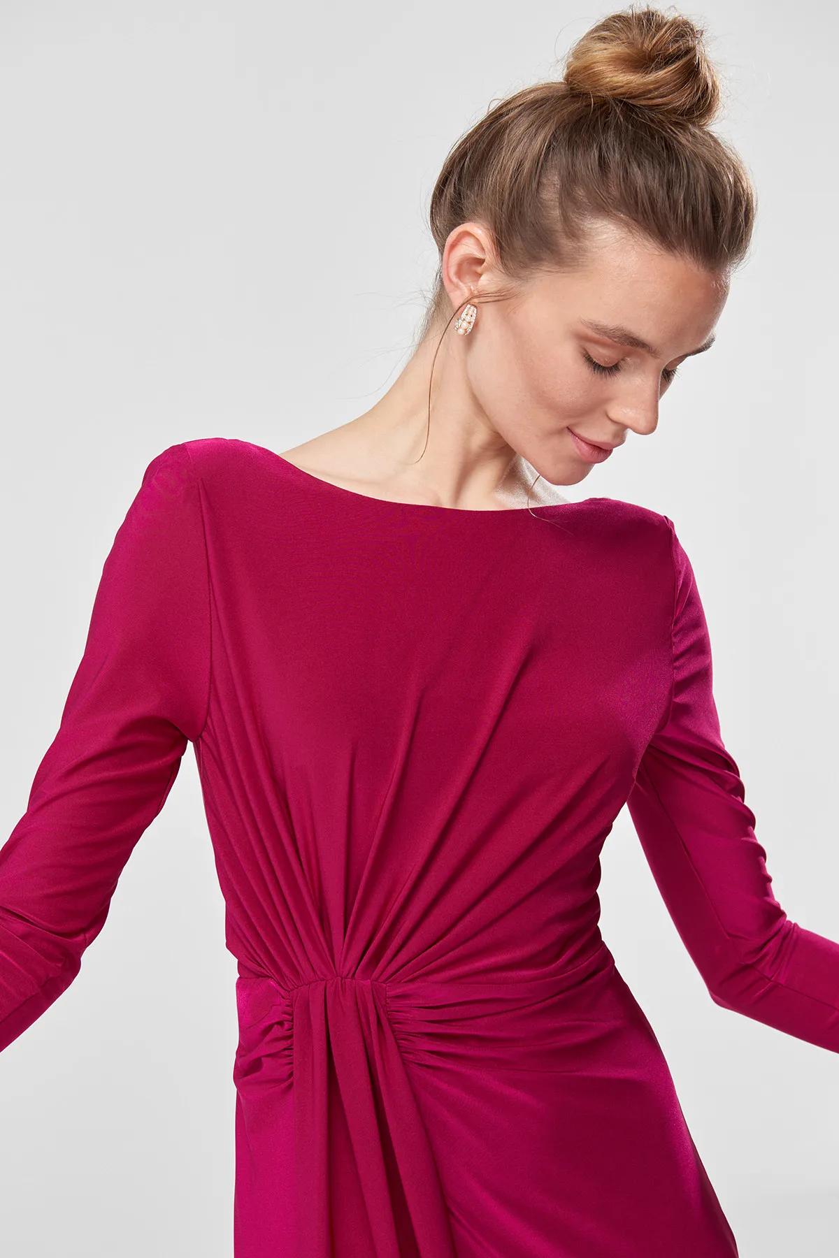 Trendyol Fuchsia Evening Dress ruffles Detailed TPRSS18FZ0156 | Женская одежда
