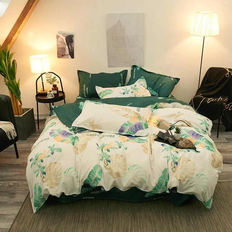 Семейное постельное белье &quotЗеленое растение&quot Постельное Плоское Комплект