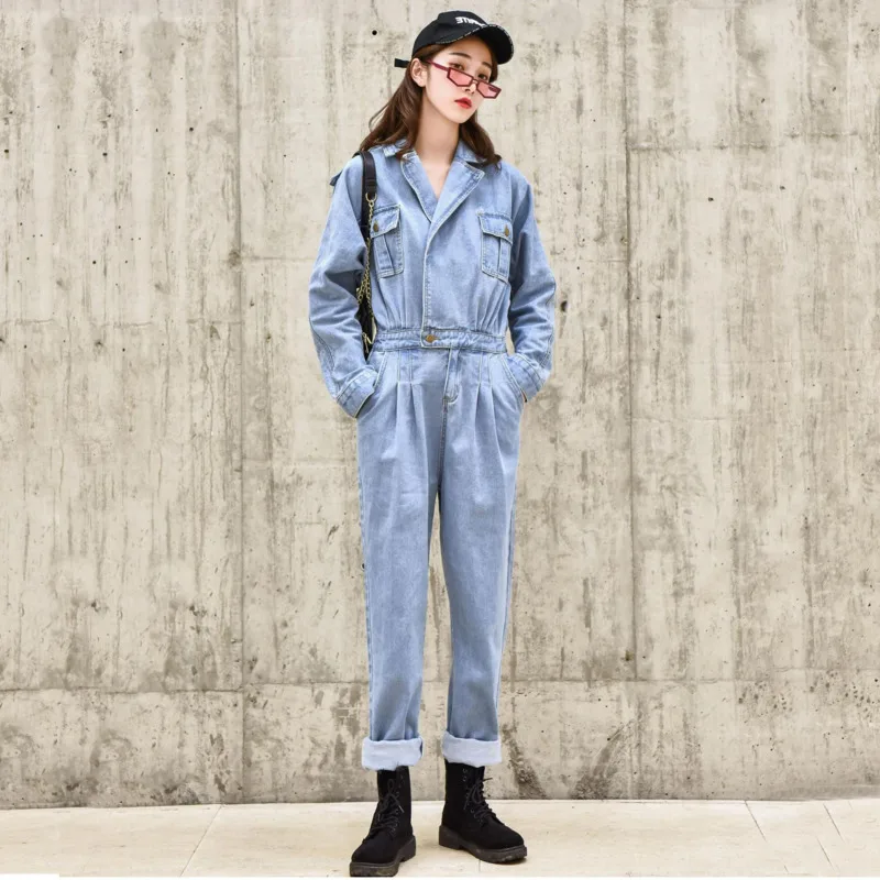 Женский джинсовый комбинезон в стиле ретро слитный для танцев уличном свободный