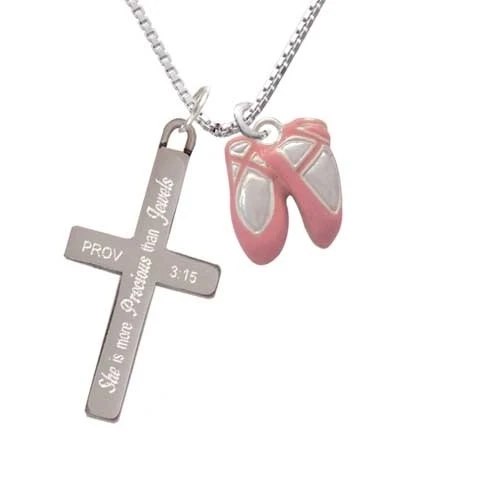 Large Pink Ballet Slippers - She is More Precious Cross Necklace | Украшения и аксессуары