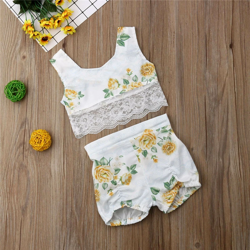 Modis/Новые комплекты летней одежды для маленьких девочек Кружевной укороченный