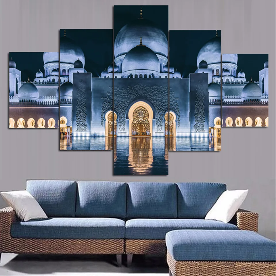 

Canvas Living Room HD Printed Pictures Home Decor 5 Panel Islam Mosque Landscape Painting Wall Art Modular Poster Frame Modern