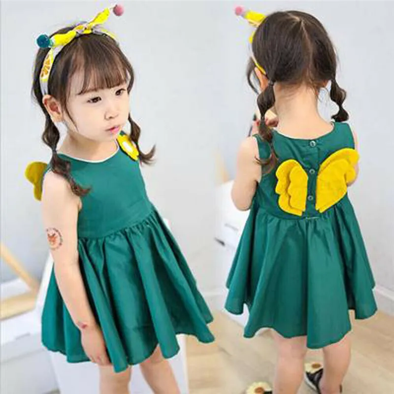 Cute Kids Baby Girl Applique Tank Dress Sleeveless Party Tutu Princess Sundress Summer Cotton Pleated with Wings 1-7Y | Детская одежда
