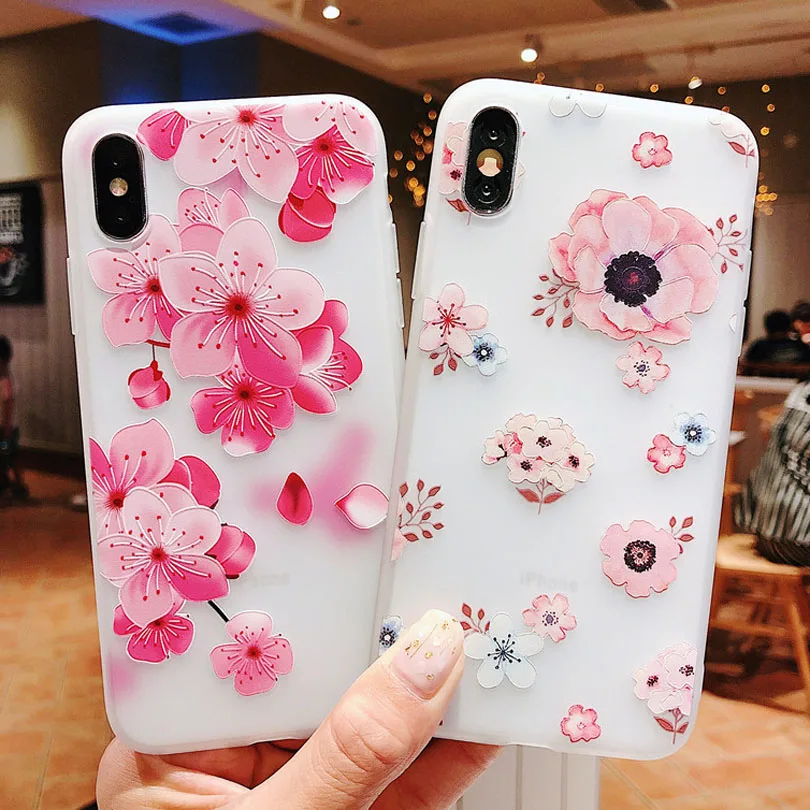 Чехол USLION с цветком камелии для iPhone XS MAX XR X 8 Plus чехлы объемным рельефным цветочным