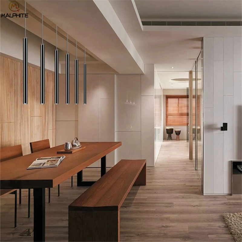 

Modern Led Restaurant Kitchen Pendant Light Simple Cylindrical Bar Industrial Luminaire Black Single Living Room Decor Fixtures