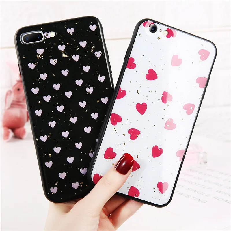 Lovebay Epoxy Glitter 3D Love Mobile Phone Case For IPhone X 6 6S 7 8 Hard Shell Plus XS MAX XR TPU Heart PC |