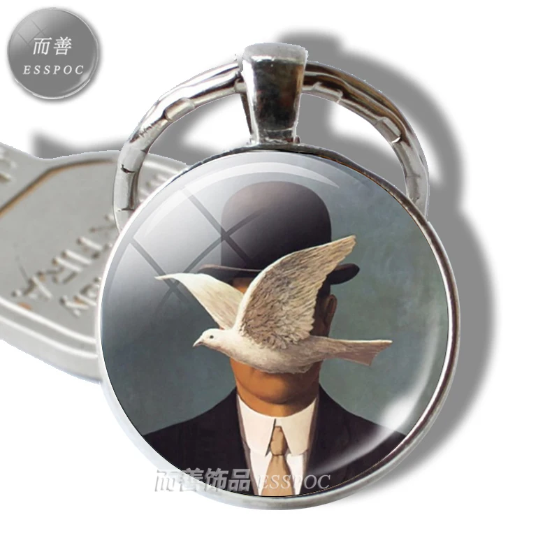 

New Charm Painting Black Hat People Keychain Fashion Accessories Jewelry Dove Pendant Glass Dome Keyring Gift
