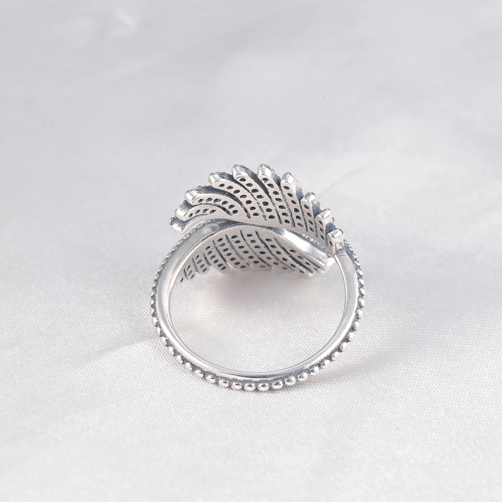 DEVOLOVE стерлингов серебряные кольца с камнями Винтаж перо форма подарок ко дню