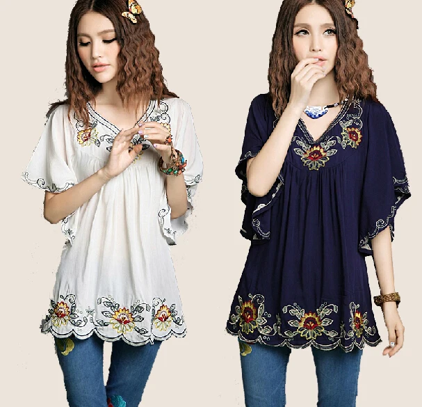 Новый летний 2019 Винтаж мексиканская Этническая цветок вышивка Boho Хиппи Бабочка