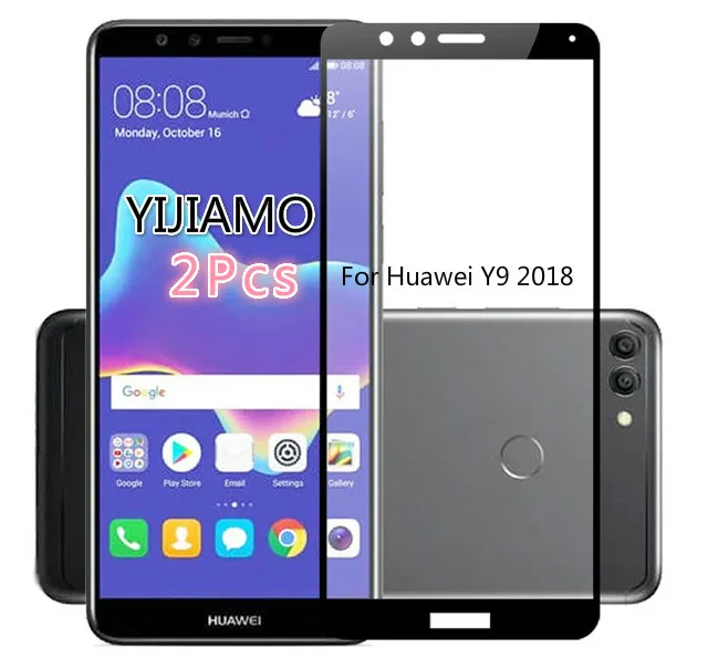 

2Pcs Full Cover 9H Protective Film For Huawei Y9 2018 Tempered Glass For Huawei Y9 2018 Screen Protector FLA AL00 AL10 AL20 Case