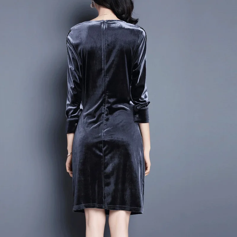 Женское бархатное платье золотистого цвета Осеннее однотонное сексуальное с