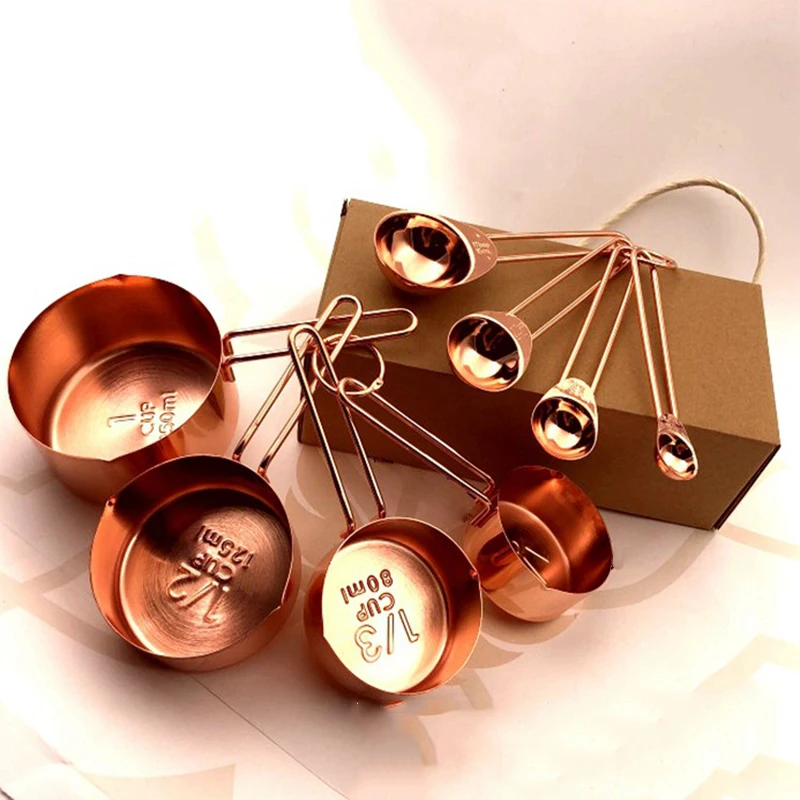 Розовое золото из нержавеющей стали мерные чашки и набор ложек для выпечки торта