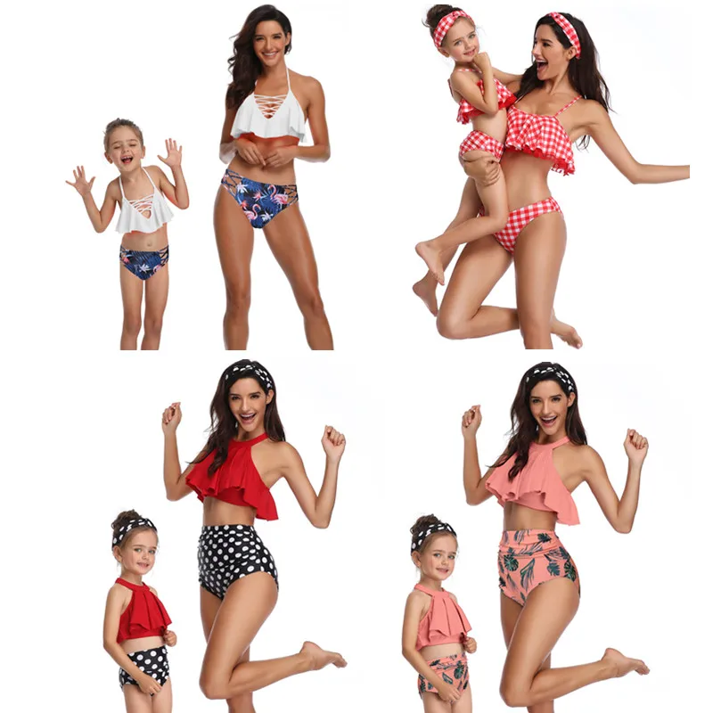 Новинка 2019 купальный костюм Мама и я с принтом в виде листьев гофрированные