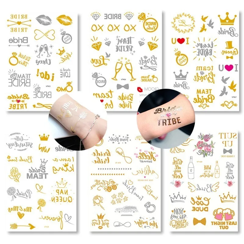 

Multiple Wedding Supplies Temporary Tattoo Bachelorette Party Team Bride Bridesmaid Tribe Hen Night Golden Sticker Bride To Be