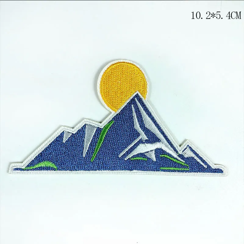 Высококачественные вышитые нашивки Sunrise Mountain Peak для футболки металлические