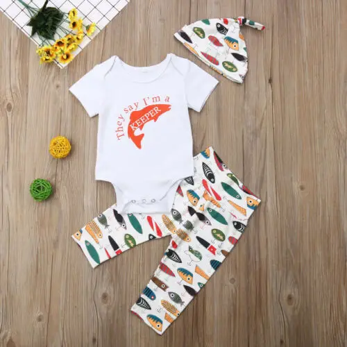 Citgeett Summer Newborn Baby Boy Cotton Short Sleeves Outfits Letter Romper Tops+Long Pants+Hat Clothes Set |