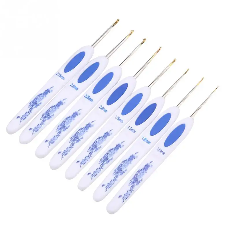 8pcs Porcelain Printing Handle Aluminium Crochet Hooks Needles Knitting Craft Yarn Sewing Tools | Дом и сад