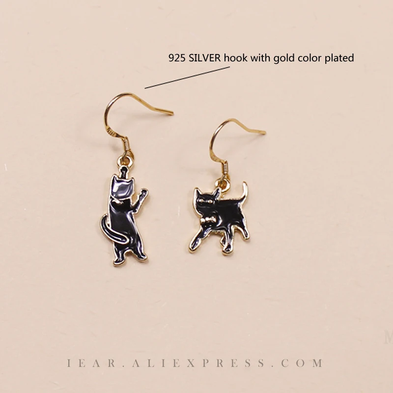 IEAR black cats design earrings present unique style for girls women ladys with silver hook gold color plated | Украшения и