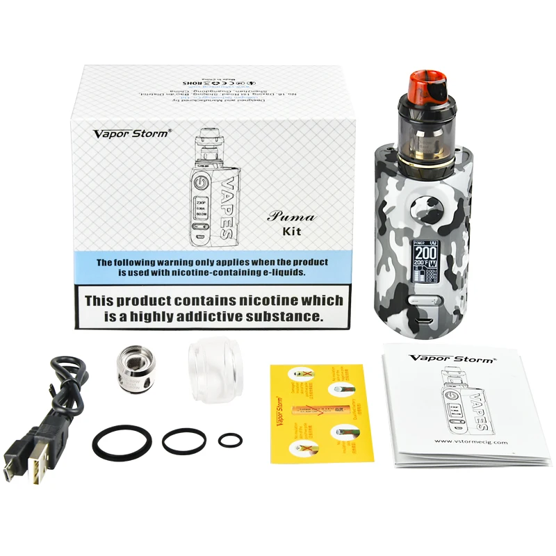Набор электронных сигарет Vapor Storm Storm230 Puma 200W TC Box Mod без аккумулятора 18650 с OLED-экраном и атомайзером Hawk Tank Vape.