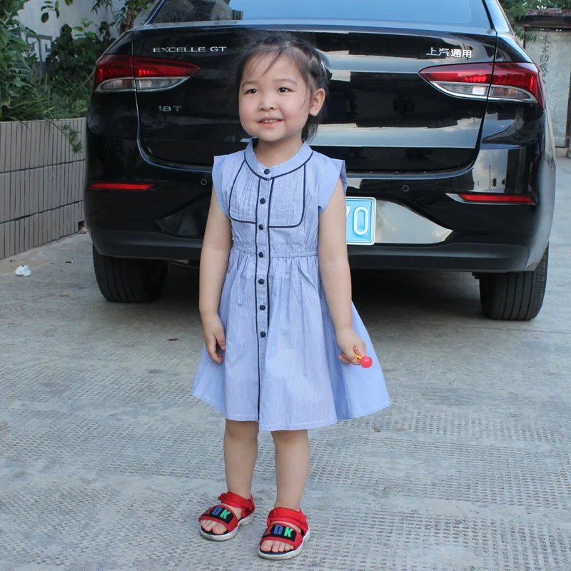 shirt style striped dress age for 2 -8 yrs little girls sleevless summer clothes cute princess costume baby chiffon frocks | Детская