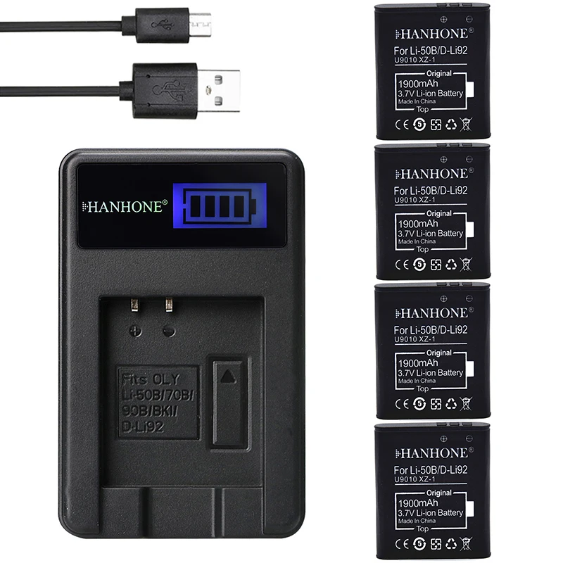 4 шт. 1900 мАч Li 50B D LI92 батарея для камеры + ЖК Зарядное устройство USB Olympus Mju 1020 SP 800UZ