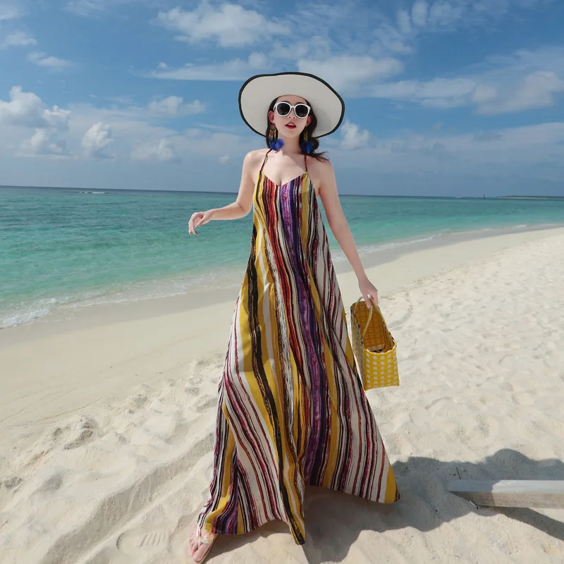 Женское шифоновое платье с лямкой на шее Свободное длинное большого размера