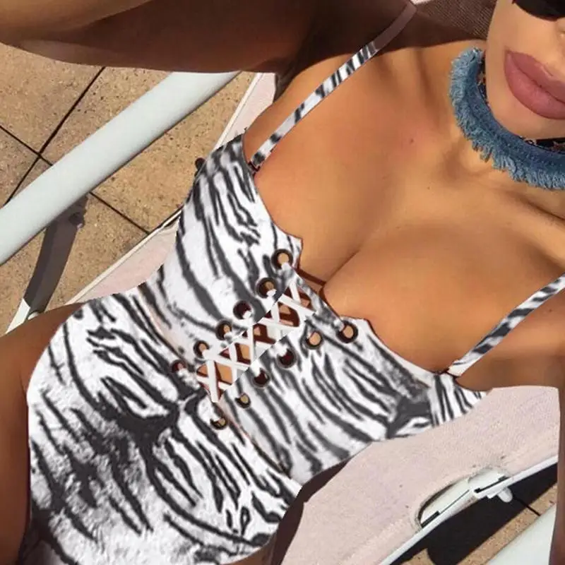 Misswim бикини С Рисунком Тигра 2019 кружевной купальник с завязками женский Монокини