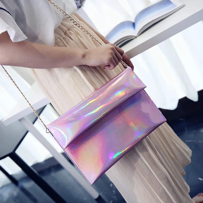 Для женщин клатч кошелек. Лазерная Металлик серебряная сумочка. crossbody цепи