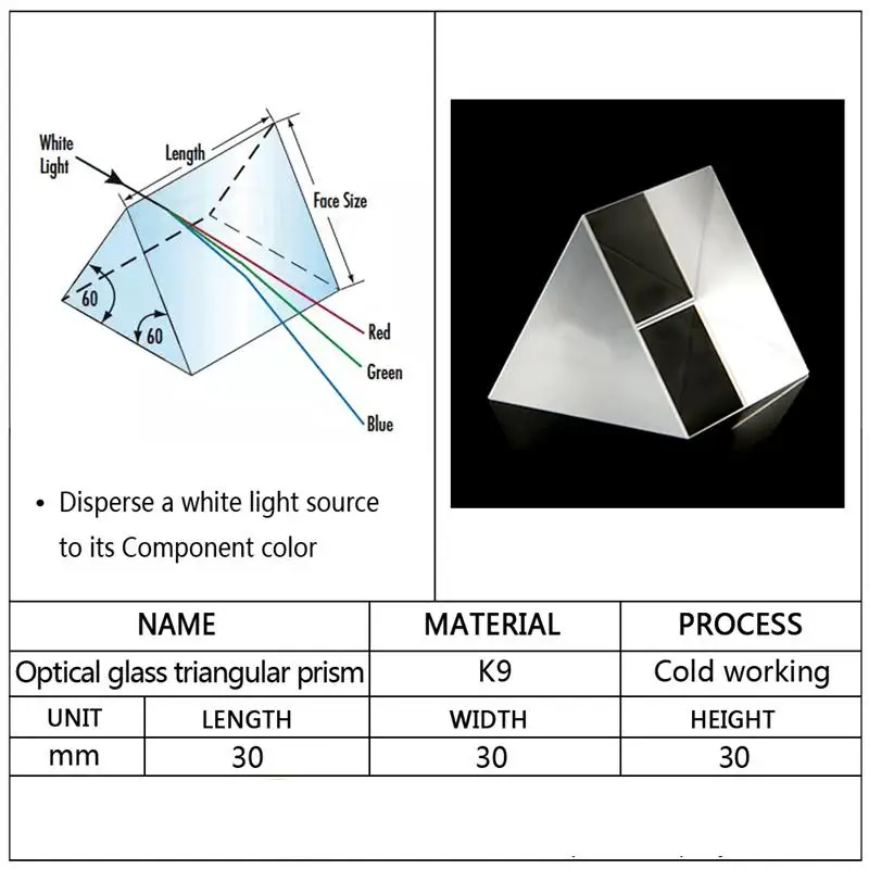 30x30x30mm Optical Glass Prisms Equilateral Triangle Right Angle K9 Lens Medicine | Канцтовары для офиса и дома