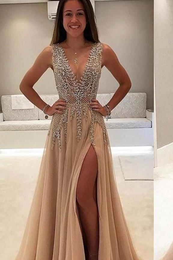 Женское вечернее платье с блестками SSYFashion роскошное длинное цвета шампанского