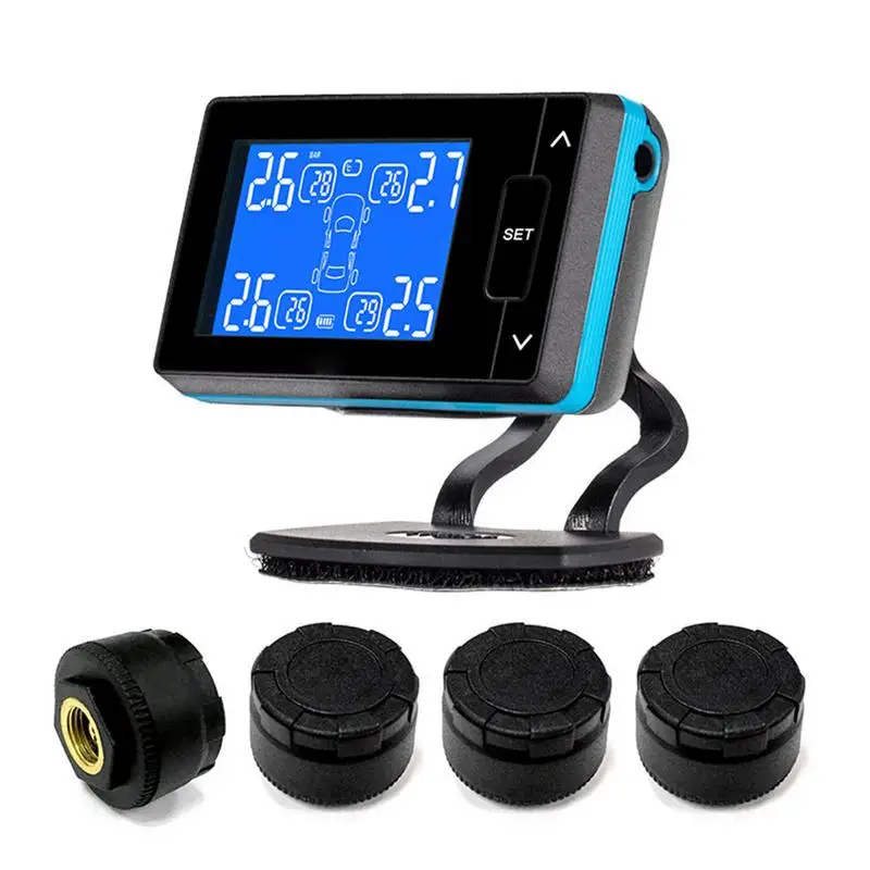 

DC8V-DC16V Universal Car TPMS 433.92MHz Wireless 4 Wheel Tires External Sensors LCD Battery Replaceable Holder Power Cable