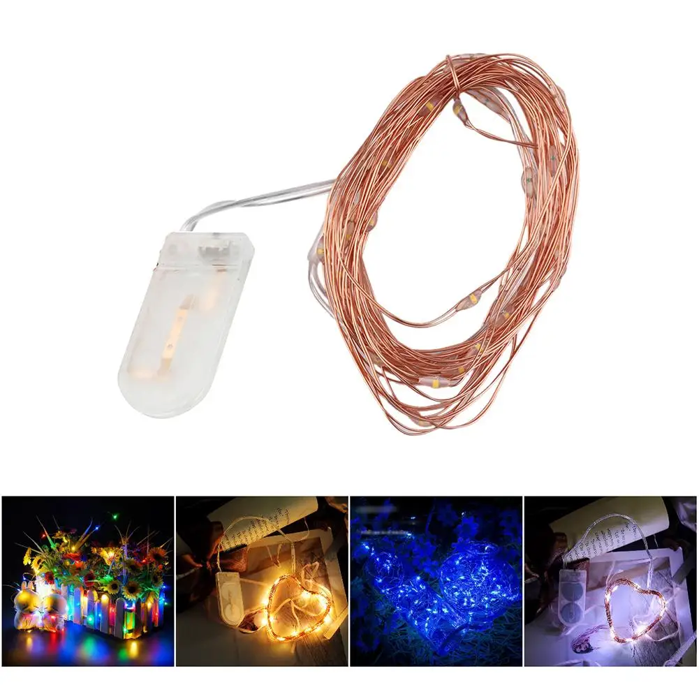 

3M 30 4 M 40 LED 6M 60 Copper Color Line Button Battery Copper Wire Decorative Light String Outdoor Party Garden Garland