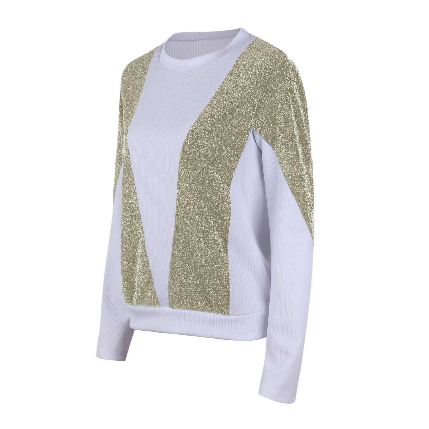 EAS-Women Autumn Long Sleeve Round Neck T-Shirts Ladies Casual Patchwork Fashion Tops Contrast Color Splicing Blouse |