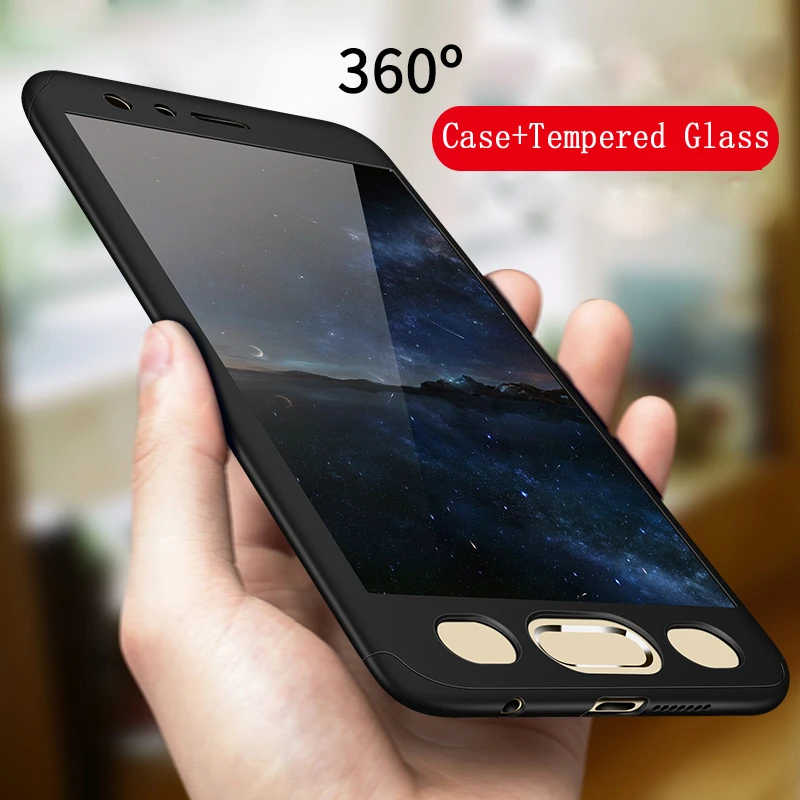 Чехол с полным покрытием на 360 градусов и закаленным стеклом для Huawei Honor 8 9 10 Lite 5X 6X