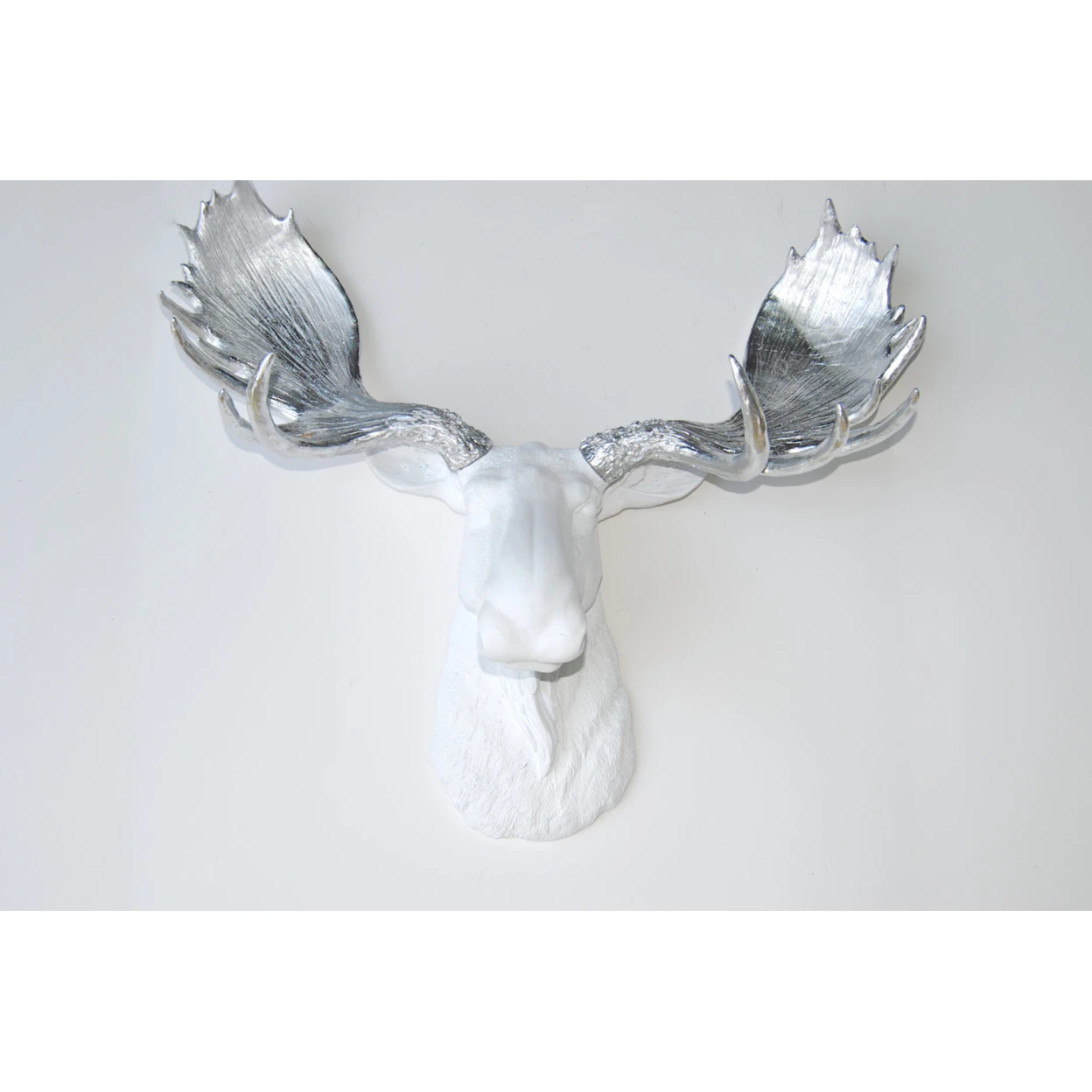 Белый лосиная голова-металлические серебряные рога-искусственный Taxidermy Moose M0110 |