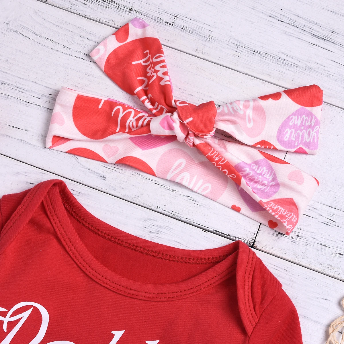 Valentine's Day Baby Boy Girl Cotton Clothes Red Bodysuits Tops+Long Printed Pants Hats Headbands Babies Casual Outfit Set 4pcs | Детская