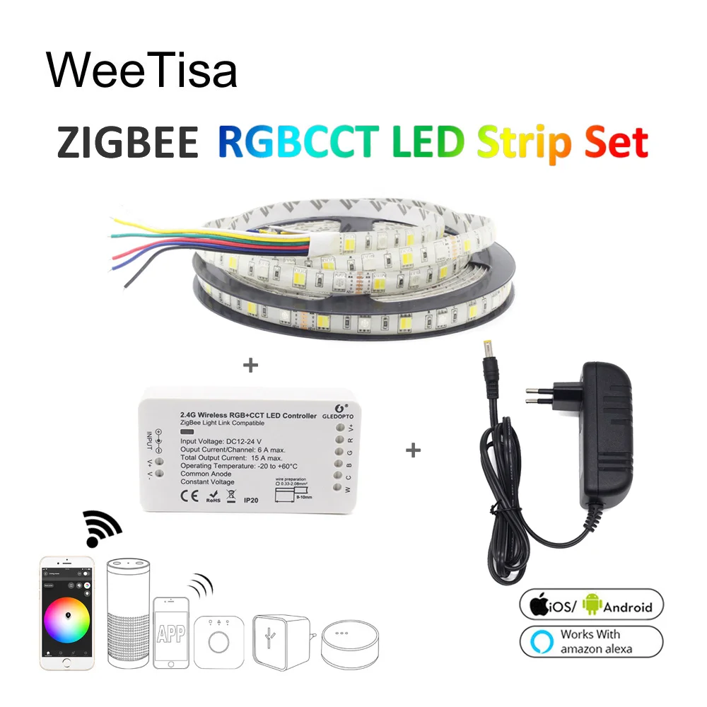 Умная Светодиодная лента RGBCCT 5 м SMD 5050 гибкая Водонепроницаемая светодиодная 12 В в