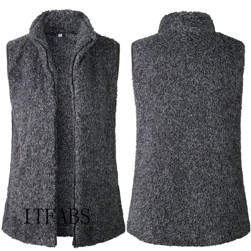 Зимний теплый модный Женский Топ однотонный без рукавов из искусственного меха