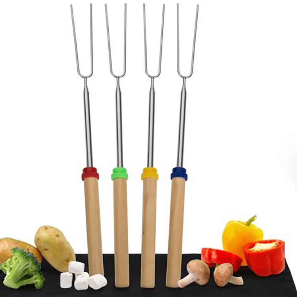 4 шт./компл. вилка для барбекю из нержавеющей стали с цветной деревянной ручкой