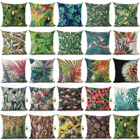 tropical plant leaves pillow case cotton linen square cushion case soft room gifts single sides printing