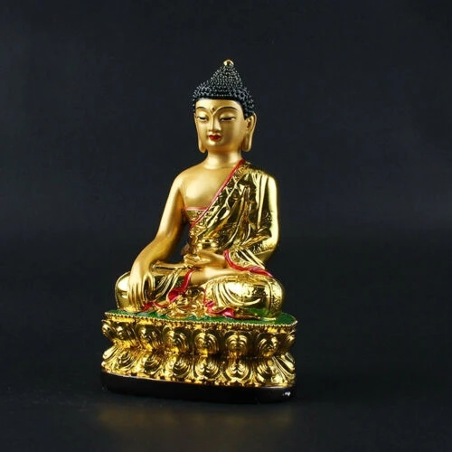 

Tibetan Buddhism Hand Painting Resin Gilt Statue Shakyamuni Buddha Statue