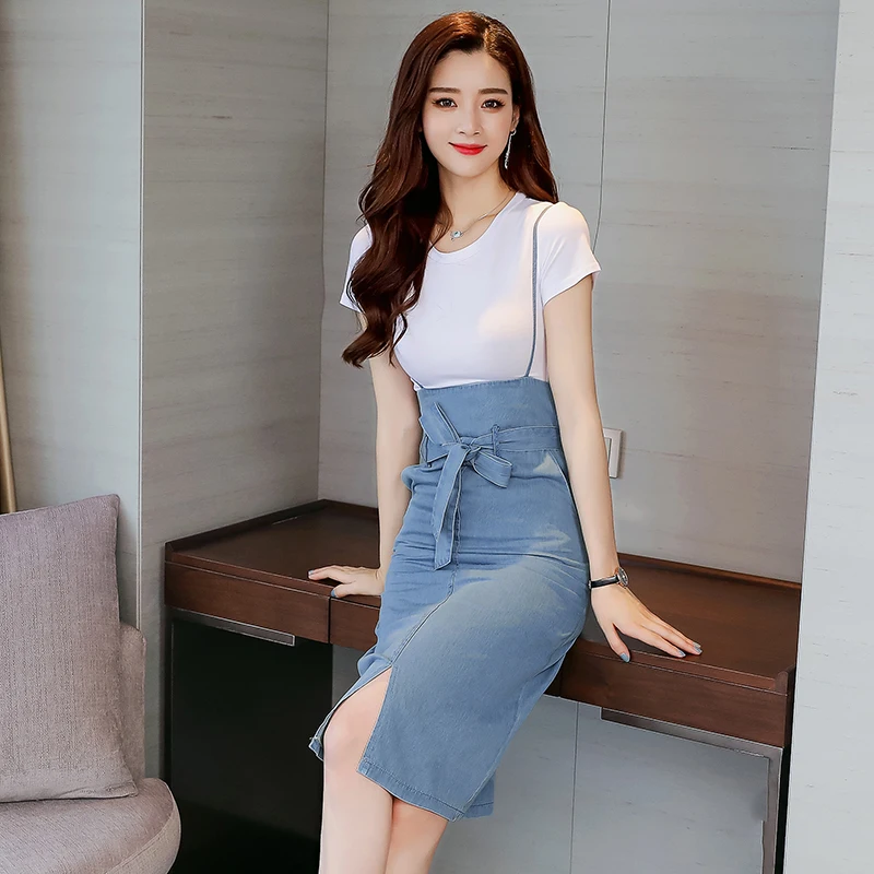 2019 female summer dress Condole belt short-sleeved two long braces suit | Женская одежда