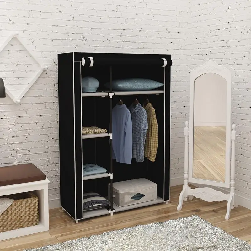 64 &quotПортативный шкаф для хранения одежды с полками черный DIY нетканые раза